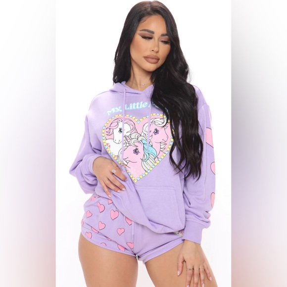 My Little Pony Retro 80’s Heart Graphic Purple Fleece Lined Pullover Sweatshirt - Picture 1 of 9